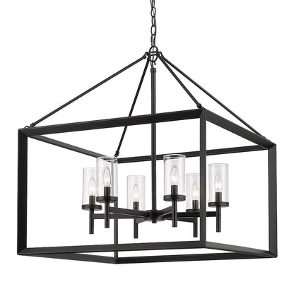 Golden Lighting Smyth 6 Light Chandelier, Matte Black/Clear - 2073-6BLK-CLR