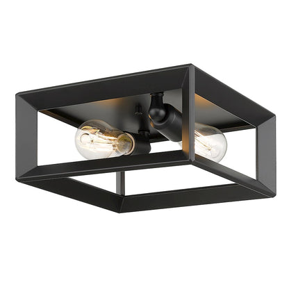 Golden Lighting Smyth 2 Light Flush Mount, Matte Black/Clear