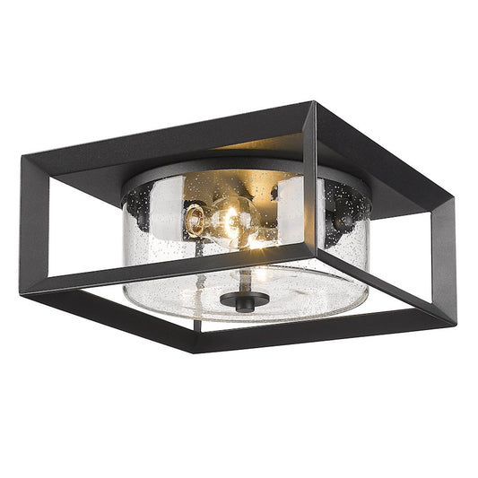 Golden Lighting Smyth 2 Light Outdoor Flush Mount, Black/Seeded - 2073-OFMNB-SD