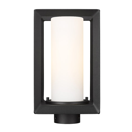 Golden Lighting Smyth 1-Light Outdoor Post Light, Black/Opal - 2073-OPSTNB-OP