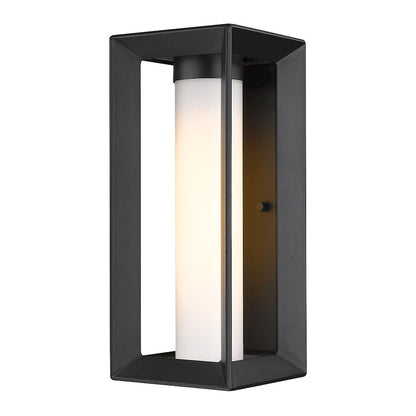 Golden Lighting Smyth 1 Light Outdoor Med Sconce, Black/Opal - 2073-OWMNB-OP