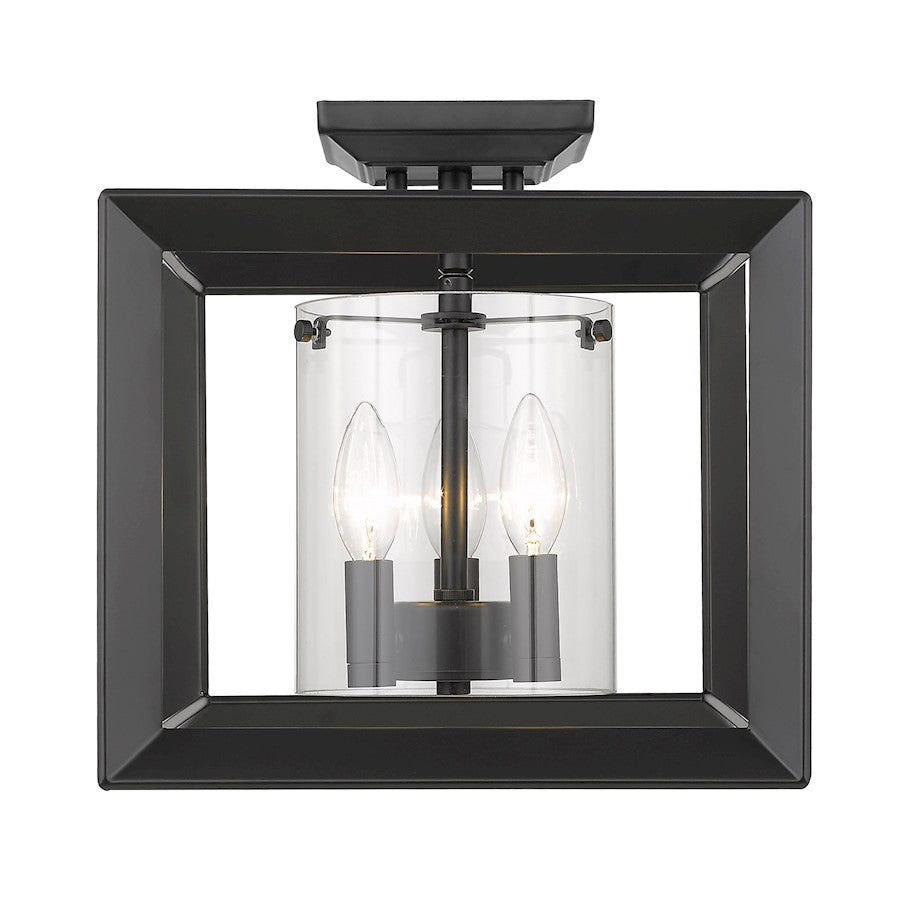 Golden Lighting Smyth 3 Light Semi-Flush, Matte Black/Clear