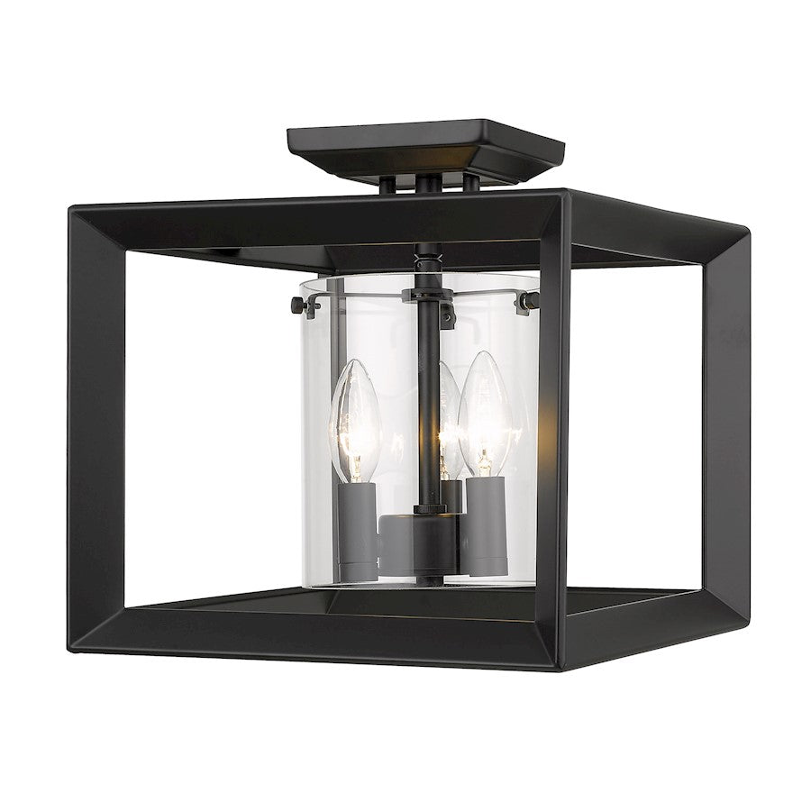 Golden Lighting Smyth 3 Light Semi-Flush, Matte Black/Clear