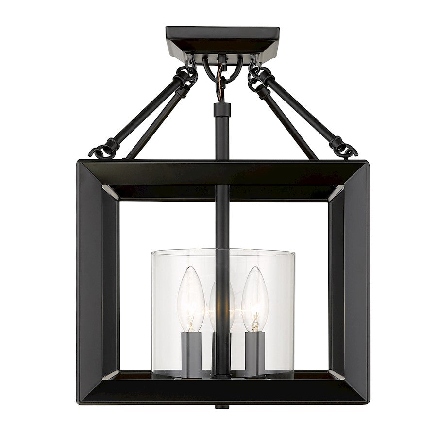 Golden Lighting Smyth 3 Light Semi-Flush, Matte Black/Clear