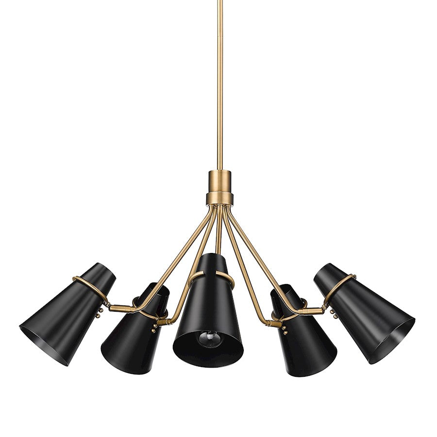 5 Light Chandelier, Modern Brass