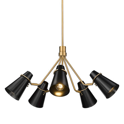 5 Light Chandelier, Modern Brass