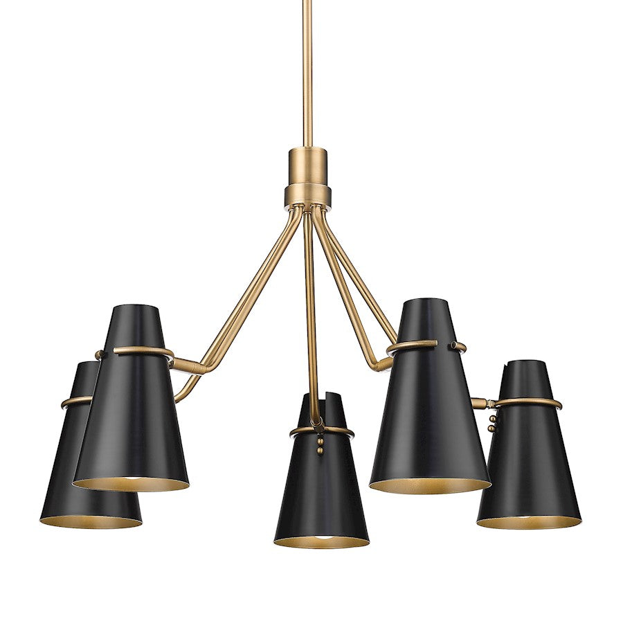 5 Light Chandelier, Modern Brass