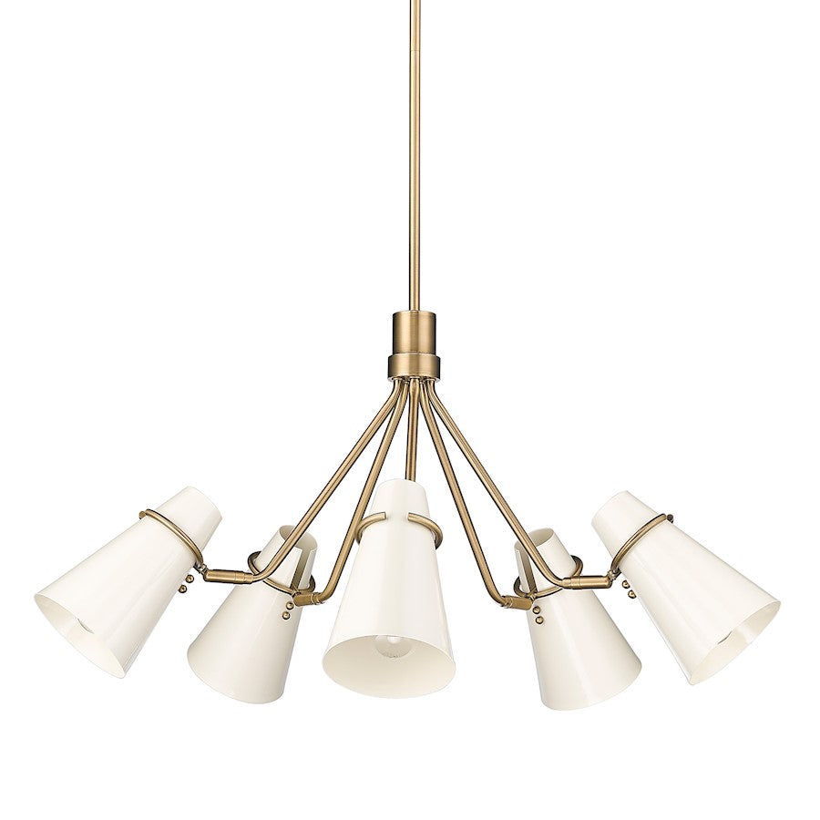 5 Light Chandelier, Modern Brass