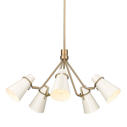 5 Light Chandelier, Modern Brass