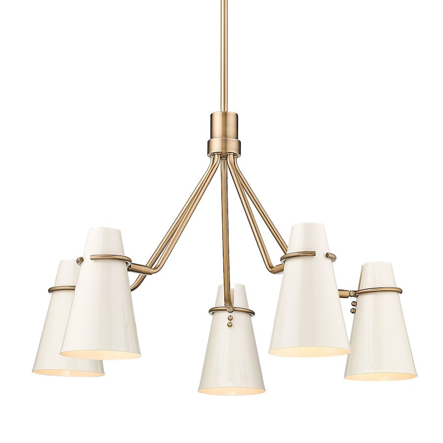 5 Light Chandelier, Modern Brass