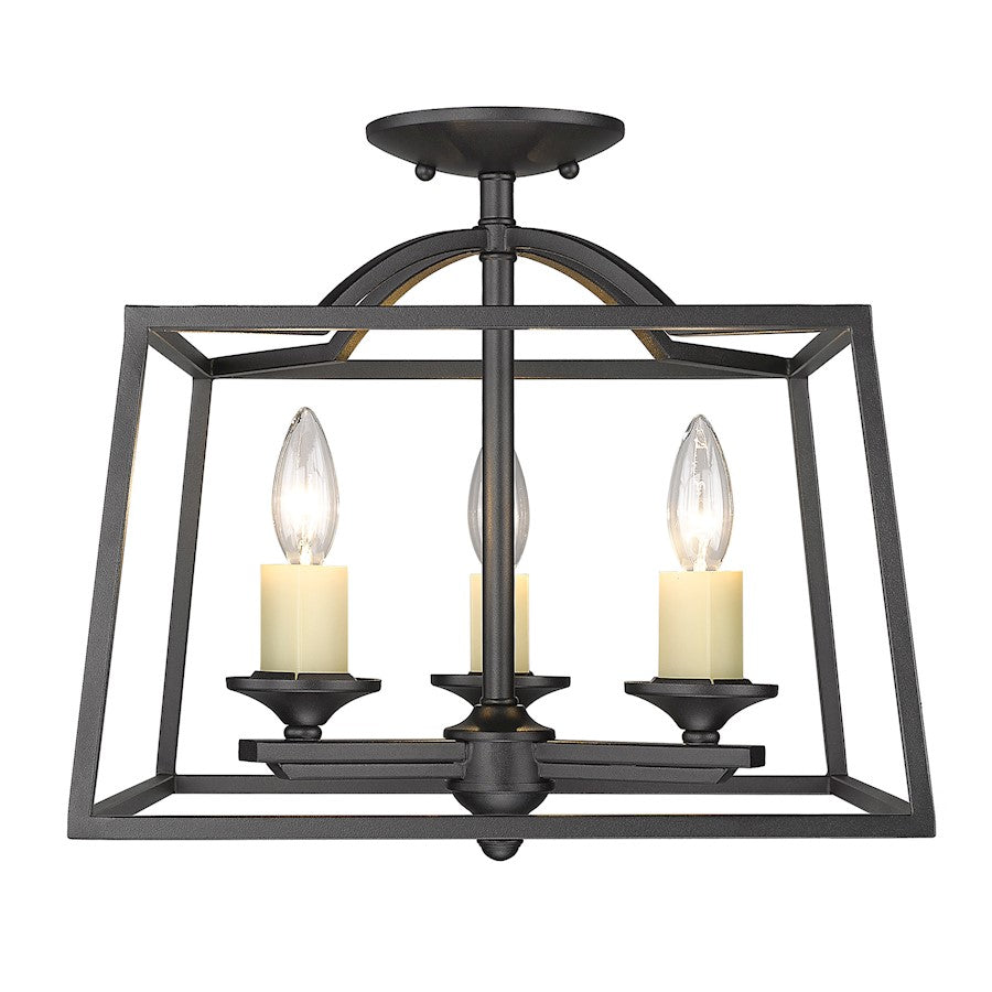 Golden Lighting Athena 3-Light Semi Flush Mount, Natural Black - 3072-SFNB