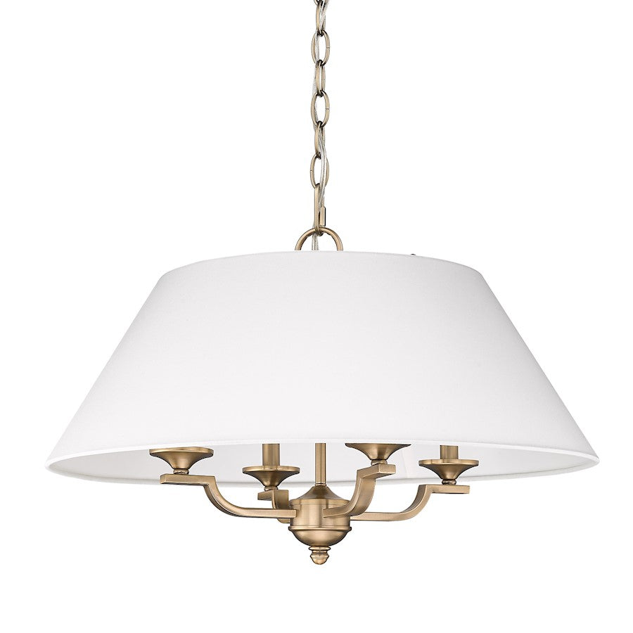 4 Light Pendant, Brass/Ivory Linen