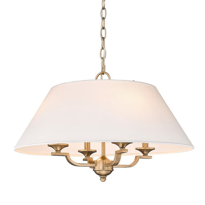 4 Light Pendant, Brass/Ivory Linen