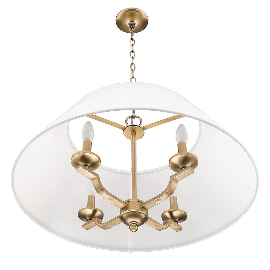 4 Light Pendant, Brass/Ivory Linen