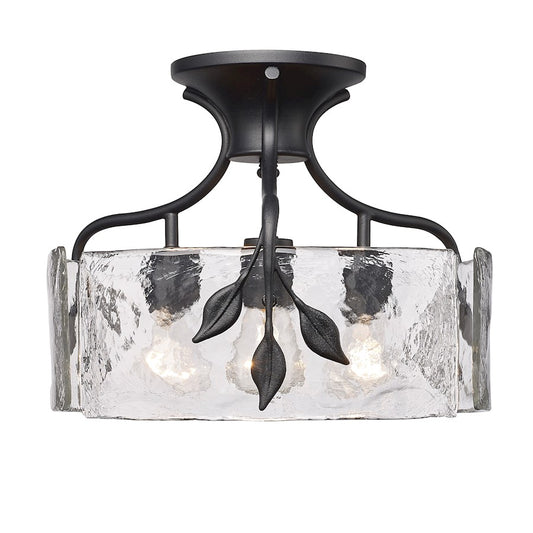 Golden Lighting Calla 3 Lt Semi-Flush, Black/Hammered Water - 3160-SFNB-HWG