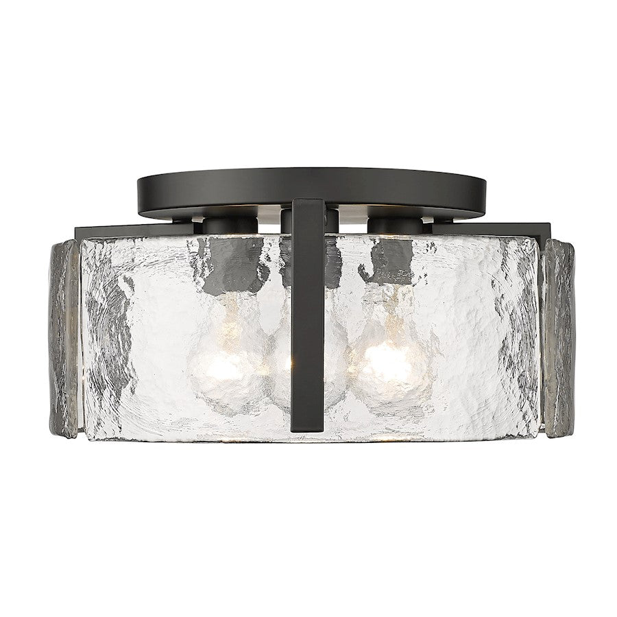 Golden Lighting Aenon 3 Light Flush Mount, Black/Hammered Water