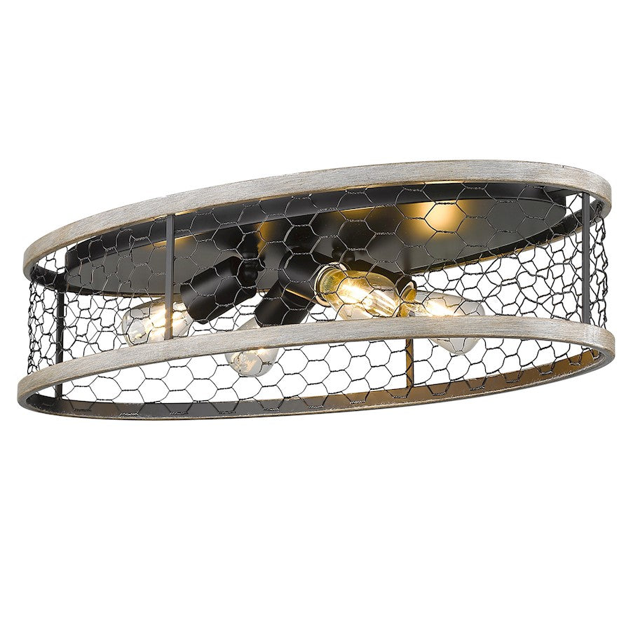 Golden Lighting Bailey 4 Light 24" Flush, Black/Chicken Wire - 3171-FM24BLK-CW
