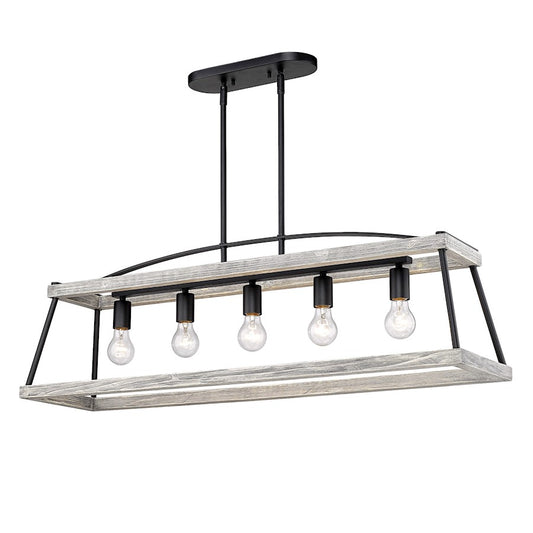 Golden Lighting Teagan 5 Light Linear Pendant, Black/Gray Wood - 3184-LPNB-GH