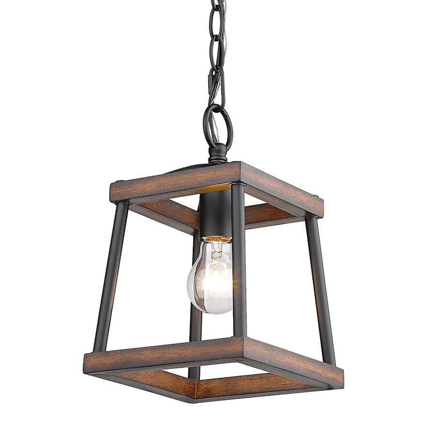 Golden Lighting Teagan 1 Light Mini Pendant, Black/Oak Wood - 3184-M1LNB-RO