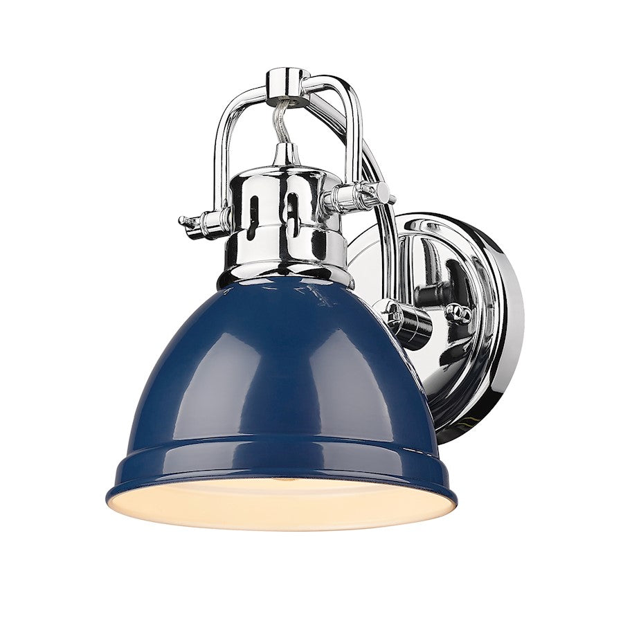 Golden Lighting Duncan CH 1 Light Wall Sconce, Chrome/Navy Blue - 3602-BA1CH-NVY