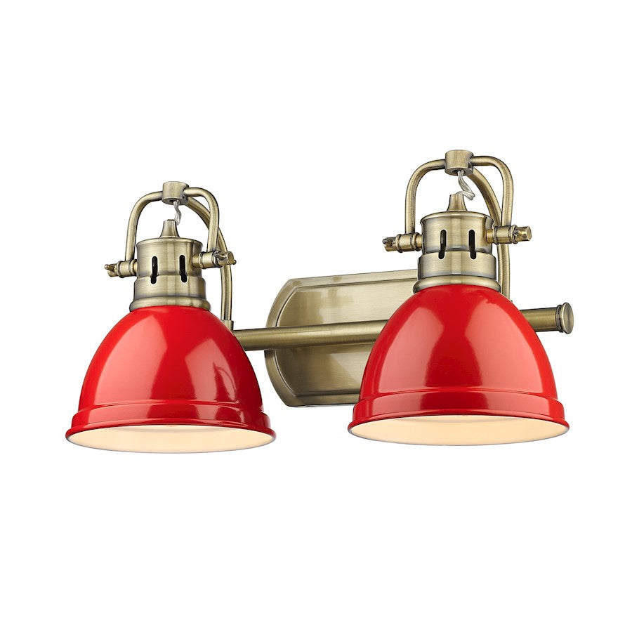 Golden Lighting Duncan 2 Light Bath Vanity, Aged Brass/Red - 3602-BA2AB-RD