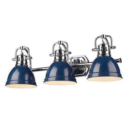 Golden Lighting Duncan CH 3 Light Bath Vanity, Chrome/Navy Blue - 3602-BA3CH-NVY