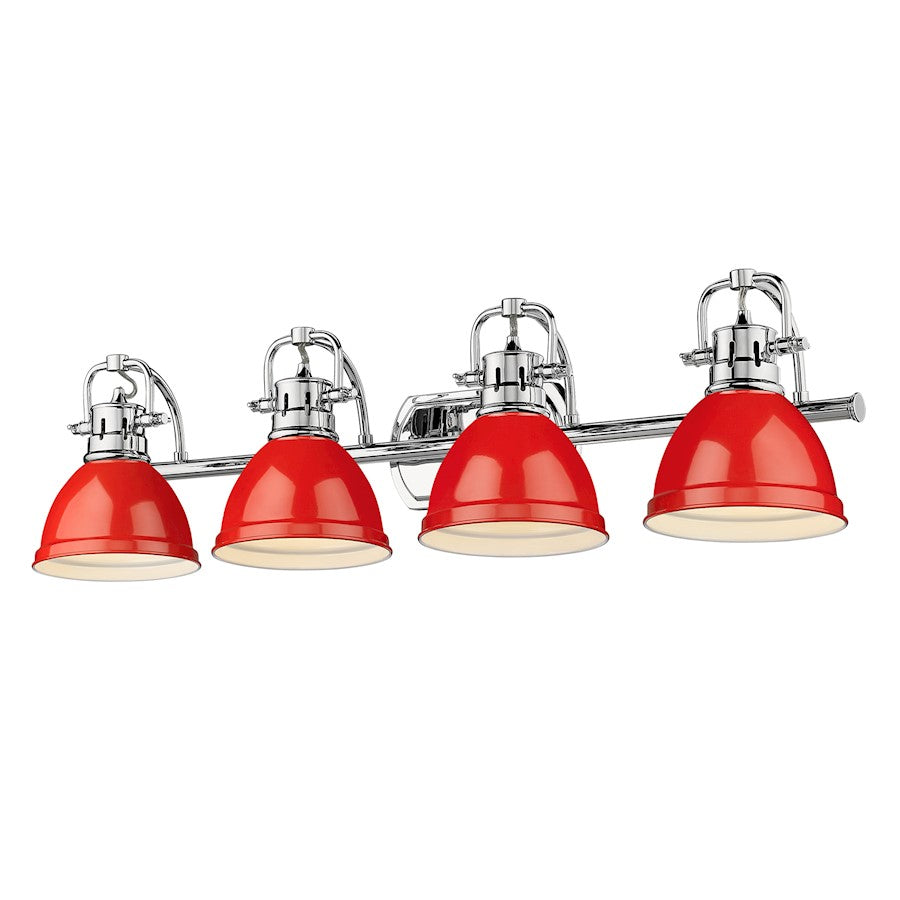 Golden Lighting Duncan 4 Light Bath Vanity, Chrome/Red Shades - 3602-BA4CH-RD