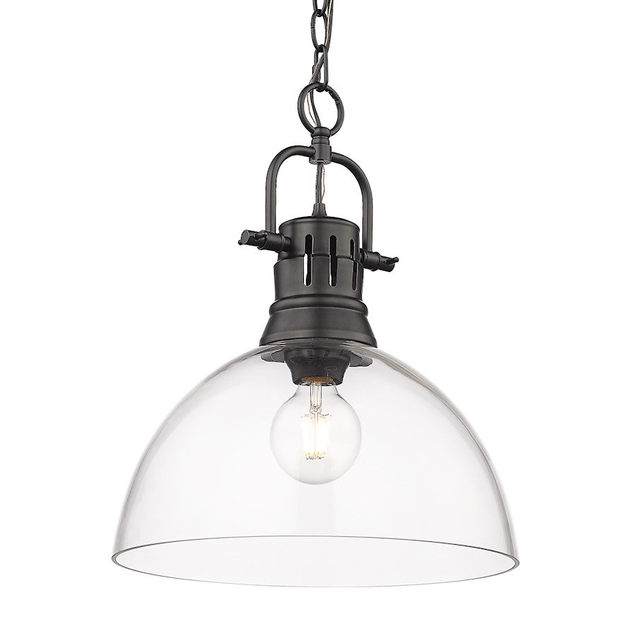 Golden Lighting Duncan BLK 1 Light Pendant, Matte Black/Clear - 3602-LBLK-CLR