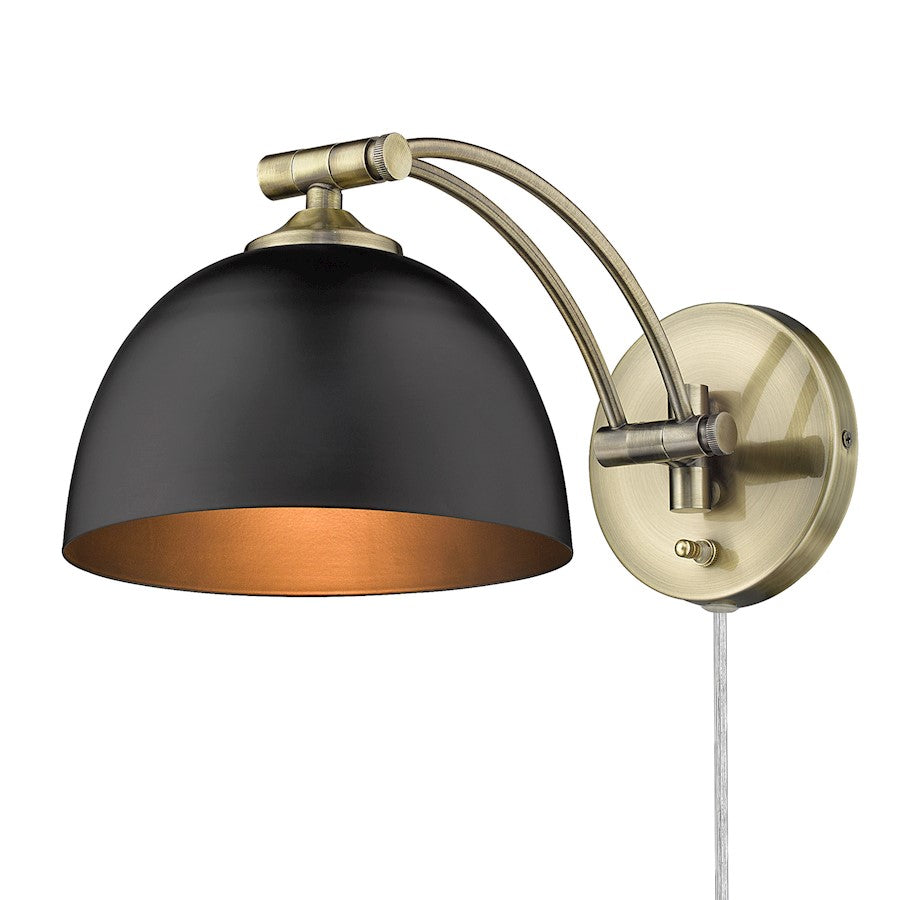 Golden Lighting Rey 1 Light Articulating Sconce, Brass/Black - 3688-A1WAB-BLK