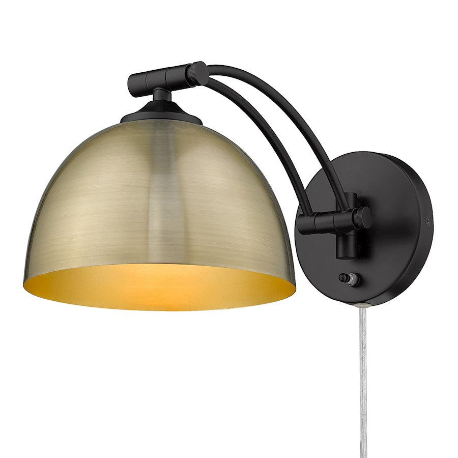 Golden Lighting Rey 1 Light Articulating Sconce, Black/Brass - 3688-A1WBLK-AB