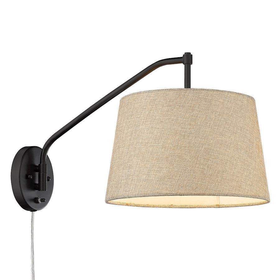 Golden Lighting Ryleigh Articulating 1-LT Sconce, Black/Sisal - 3694-A1WBLK-NS