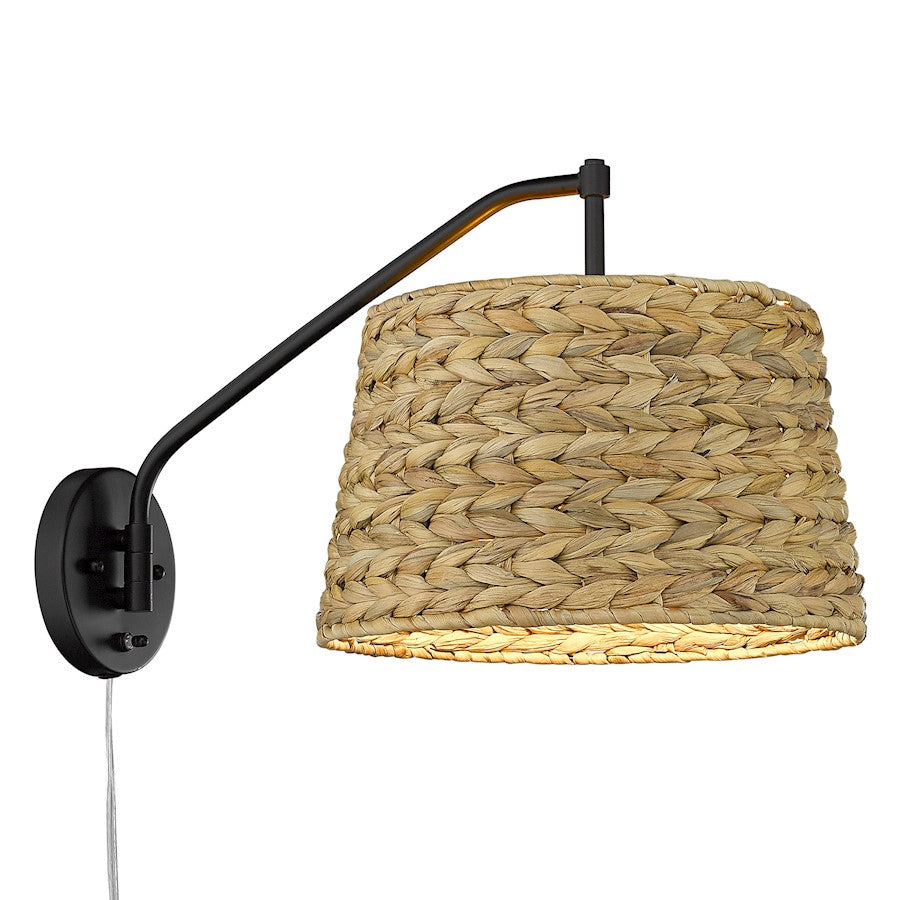 Golden Lighting Ryleigh Articulating 1-LT Sconce, Black/Grass - 3694-A1WBLK-WSG