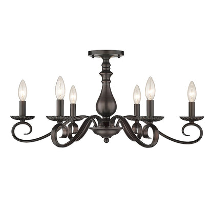 Golden Lighting Larrick 6 Light Semi-Flush Large, Rubbed Bronze