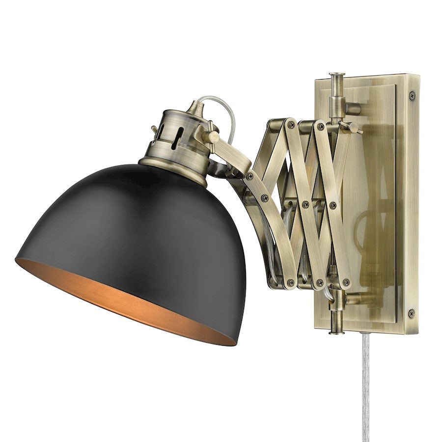 Golden Lighting Hawthorn 1-LT Articulating Sconce, Brass/Black - 3824-A1WAB-BLK