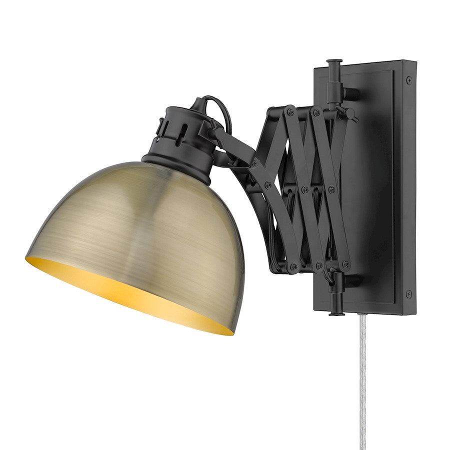 Golden Lighting Hawthorn 1-LT Articulating Sconce, Black/Brass - 3824-A1WBLK-AB