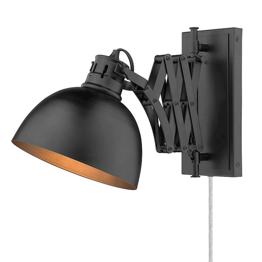 Golden Lighting Hawthorn 1-LT Articulating Sconce, Black/Black - 3824-A1WBLK-BLK