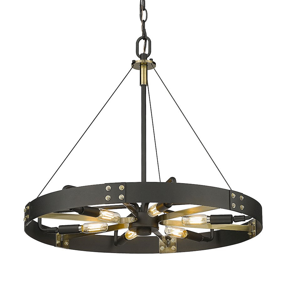 Golden Lighting Vaughn 6 Light Medium Pendant, Black/Brass Accents - 3866-MNB-AB