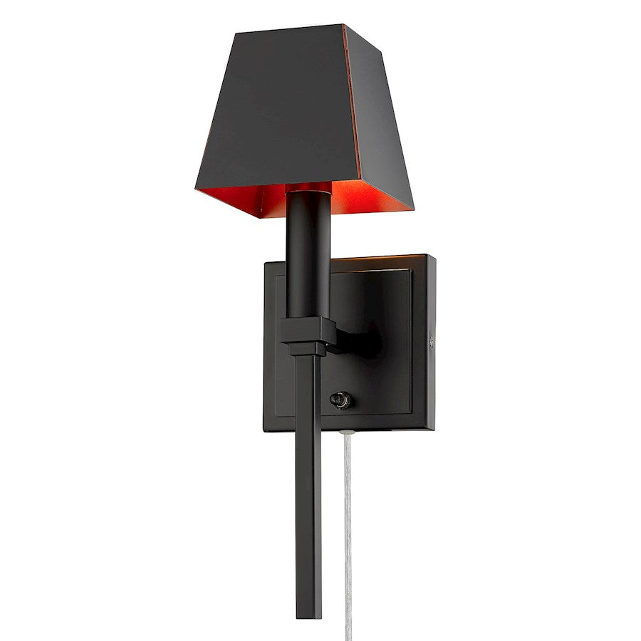 Golden Lighting Messina 1-LT Sconce, Black/Black Metal/Copper - 5905-1WBLK-BLK