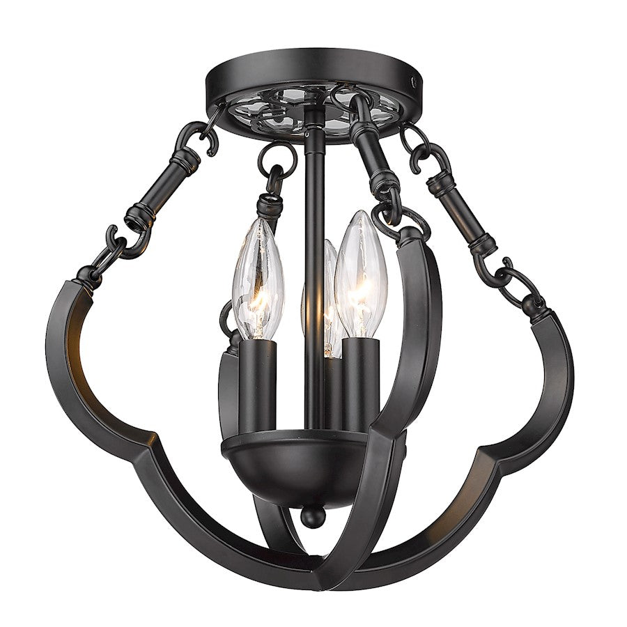 Golden Lighting Saxon 3 Light 12" Semi-Flush Mount, Matte Black - 5926-SF12BLK