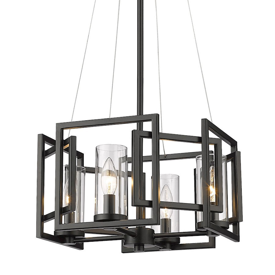 4 Light Pendant, Matte Black/Clear