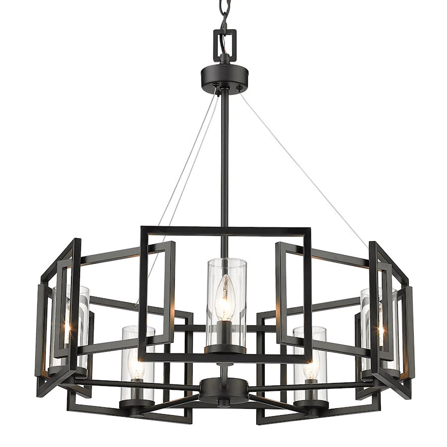 Golden Lighting Marco 5 Light Chandelier, Matte Black/Clear Glass - 6068-5BLK