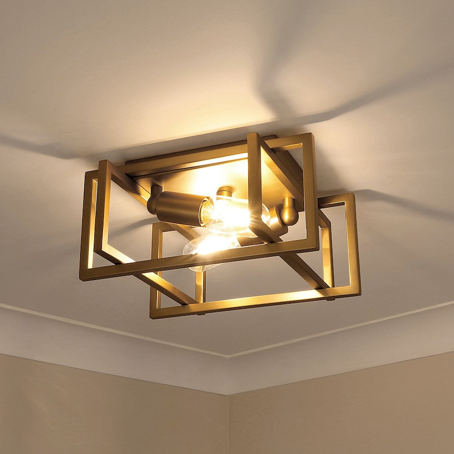 Golden Lighting Tribeca 2 Light Flush Mount, Champagne Bronze