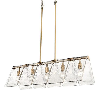 5 Light Linear Pendant, Brass/Water