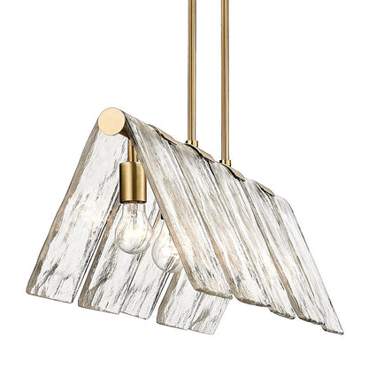 5 Light Linear Pendant, Brass/Water