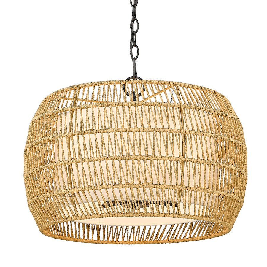 Golden Lighting Everly 4 Light Chandelier, Black/Natural Rattan - 6805-4BLK-NR