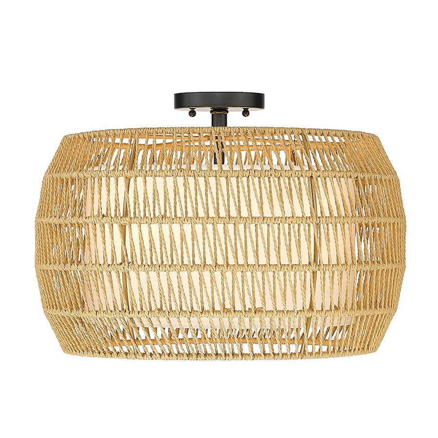 Golden Lighting Everly Semi-Flush, Black/Natural Rattan