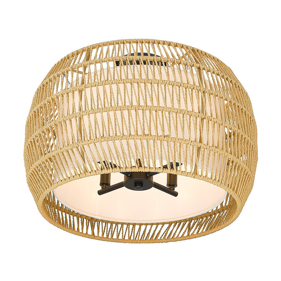 Golden Lighting Everly Semi-Flush, Black/Natural Rattan