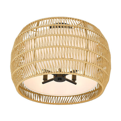 Golden Lighting Everly Semi-Flush, Black/Natural Rattan