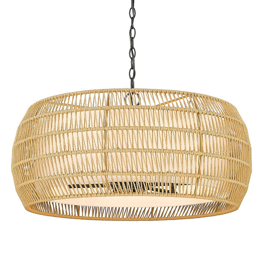 Golden Lighting Everly 6 Light Chandelier, Black/Natural Rattan - 6805-6BLK-NR