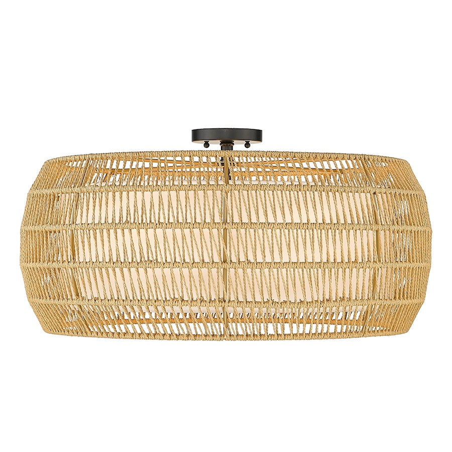 Golden Lighting Everly Semi-Flush, Black/Natural Rattan